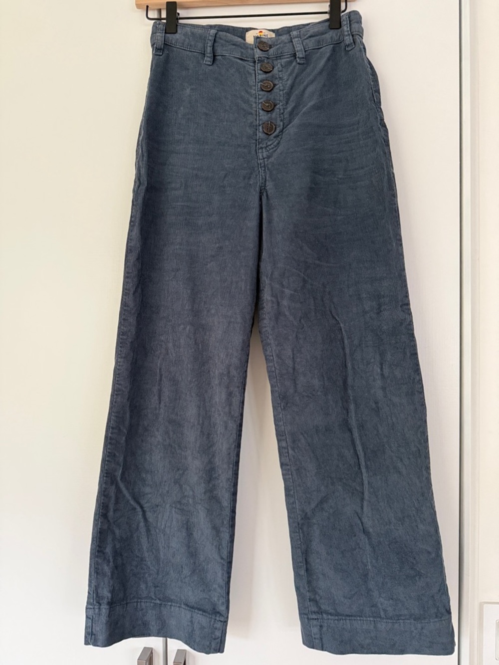 Marine Layer High-Waist Wide-Leg Corduroy Pants in Slate Blue